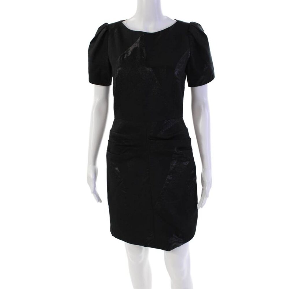 Hunter Dixon Womens Back Zip Short Sleeve Shimmer Sheath Dress Black Silk Size 2